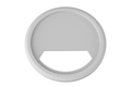 Top view of white plastic desk cable tidy on white background.