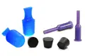 A collection of silicone and EPDM masking plugs in Blue, Black, and Purple.