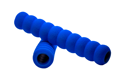 Side view of two stacked blue foam handle-grips with a textured matte finish and contoured finger grooves along their length.