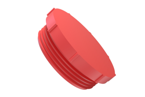 An angled view of a 3D modelled red plastic BSP Threaded plug.