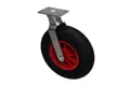 Castor with a black rubber puncture proof wheel with a metal swivel bracket