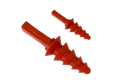 Two Red Silicone masking plugs Each with five different sized flanges and a pull tab