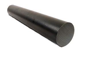 A Solid, round, nylon rod, in black.