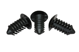 Three black nylon fir tree plugs at different angles.