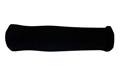 Side view of a black high density foam extrusion moulded sleeve with a plastic end cap.