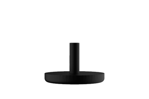 Side view of a 3d modelled, black, plastic stacking chair buffer.